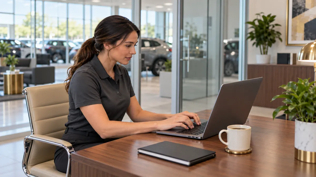 A salesperson writes a follow-up email after meeting with the general manager
